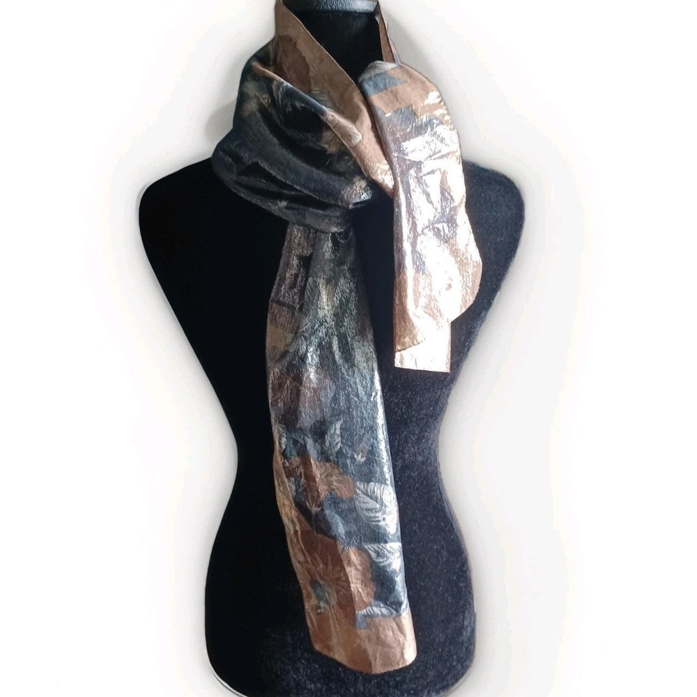 Webb‎ & Co Italy Women Metallic Floral Scarf Bronze Silver Blue Evening Wrap 53" - Picture 3 of 16